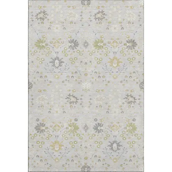 Silver Gold And Gray Oriental Washable Area Rug With UV Protection Photo 1