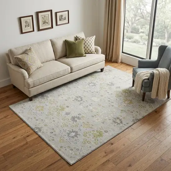 Silver Gold And Gray Oriental Washable Area Rug With UV Protection Photo 1