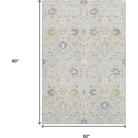 Silver Gold And Gray Oriental Washable Area Rug With UV Protection Photo 8
