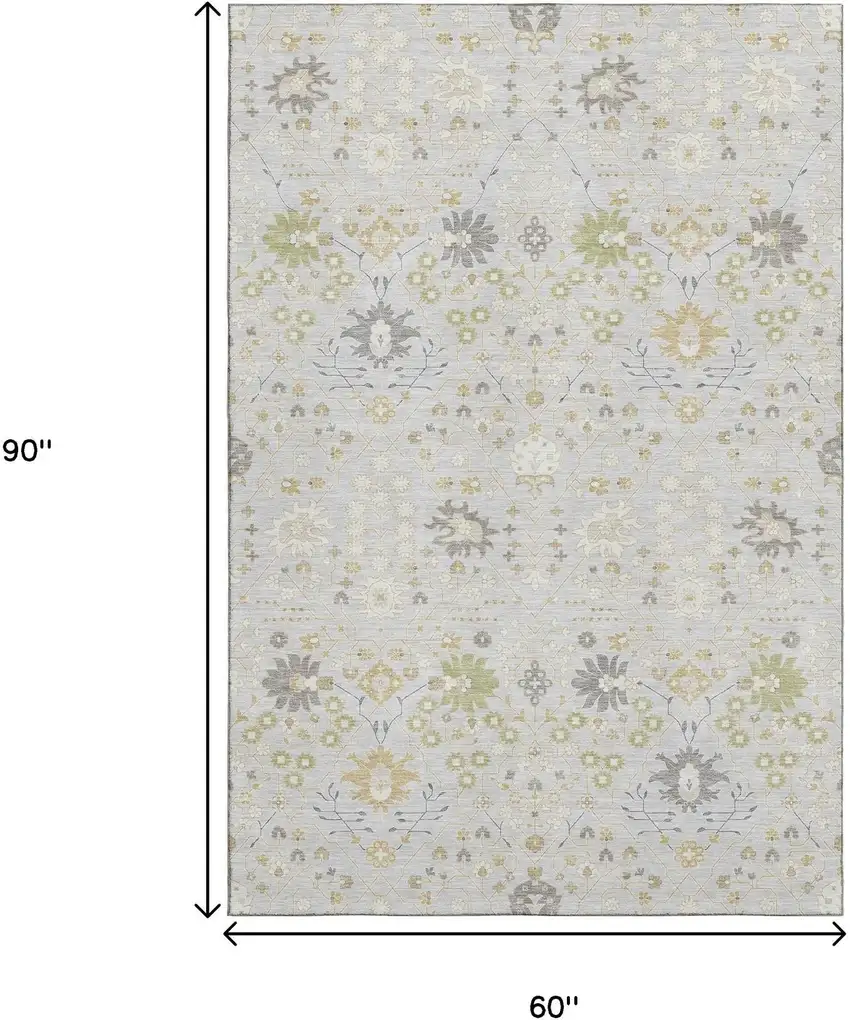 Silver Gold And Gray Oriental Washable Area Rug With UV Protection Photo 8
