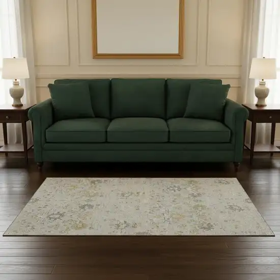 Silver Gold And Gray Oriental Washable Area Rug With UV Protection Photo 2