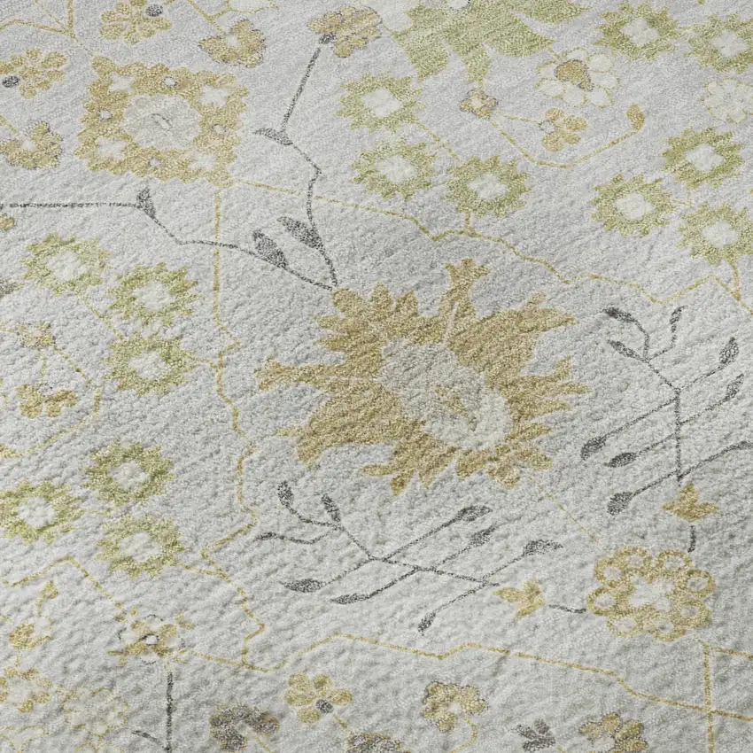 Silver Gold And Gray Oriental Washable Area Rug With UV Protection Photo 9