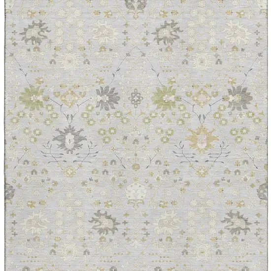 Silver Gold And Gray Oriental Washable Area Rug With UV Protection Photo 2