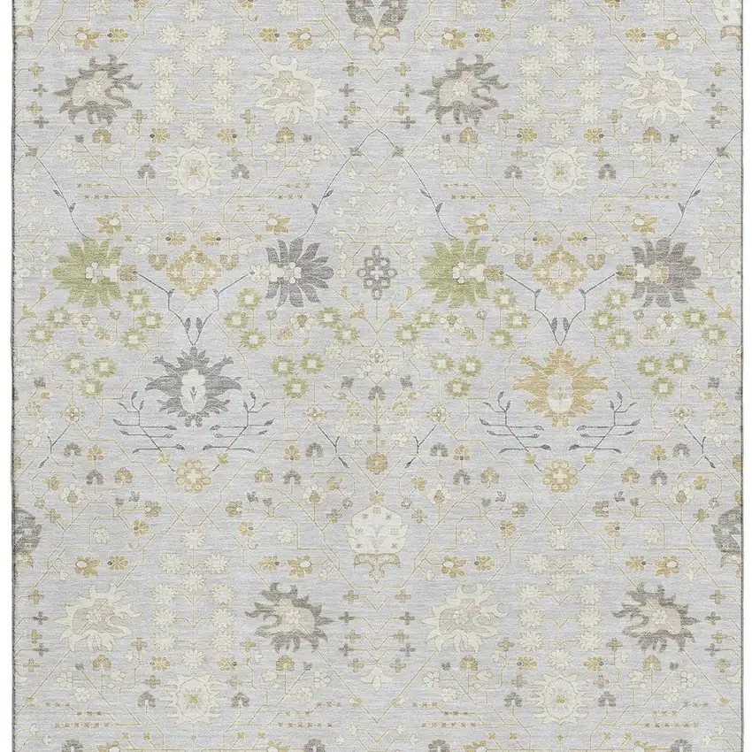 Silver Gold And Gray Oriental Washable Area Rug With UV Protection Photo 2