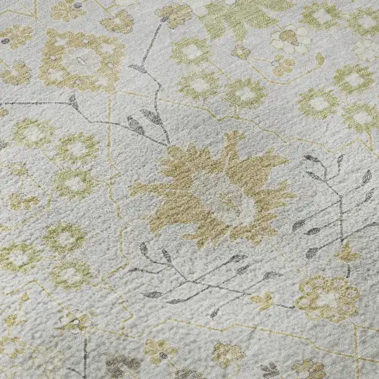 Silver Gold And Gray Oriental Washable Area Rug With UV Protection Photo 9