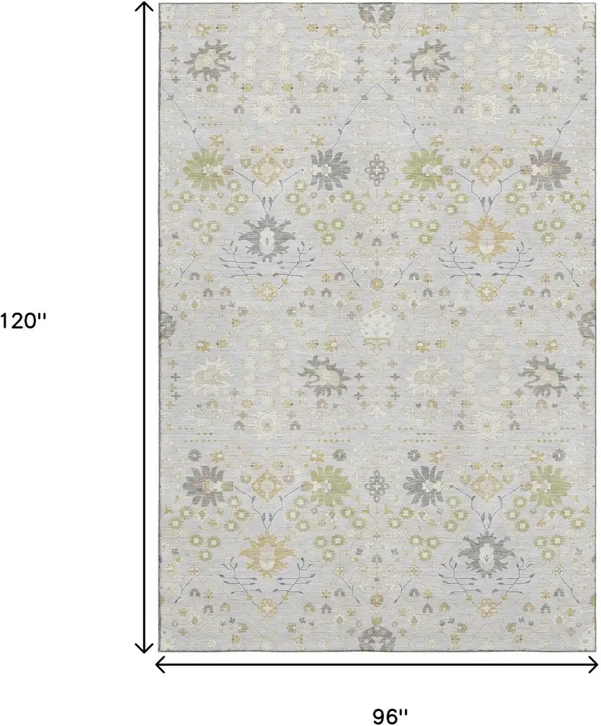 Silver Gold And Gray Oriental Washable Area Rug With UV Protection Photo 8