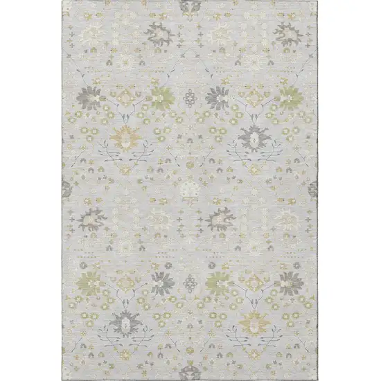 Silver Gold And Gray Oriental Washable Area Rug With UV Protection Photo 3