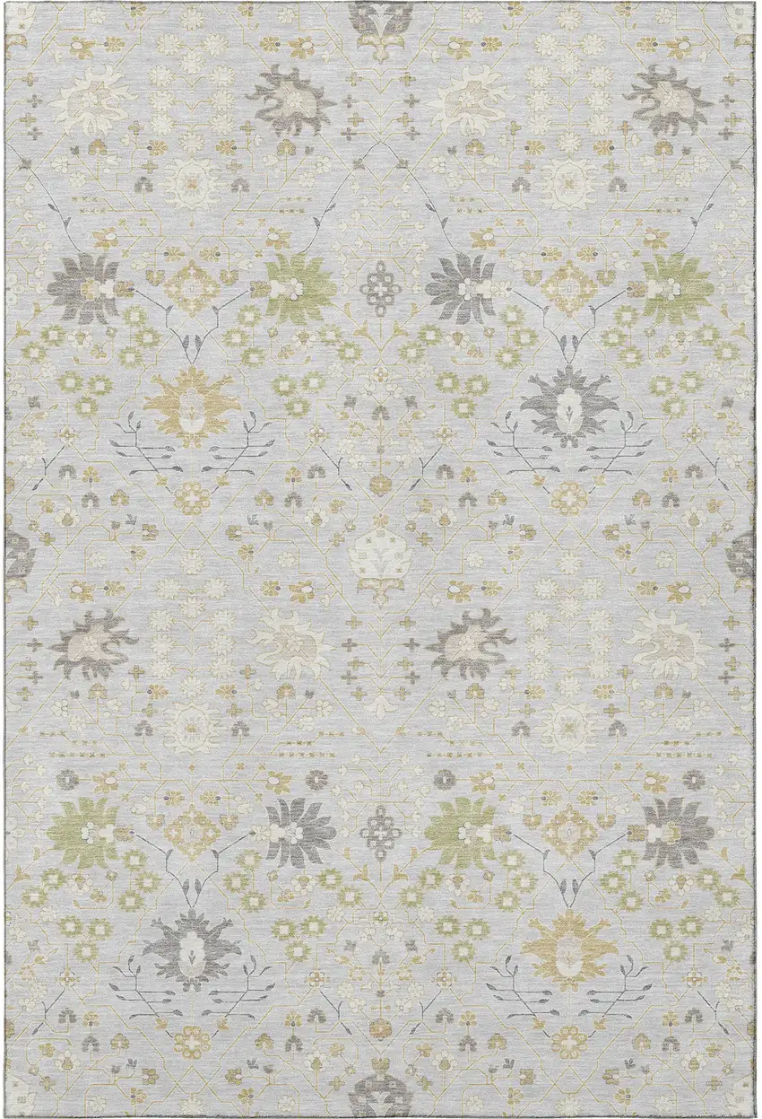 Silver Gold And Gray Oriental Washable Area Rug With UV Protection Photo 3