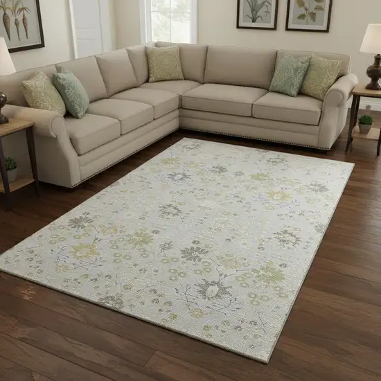 Silver Gold And Gray Oriental Washable Area Rug With UV Protection Photo 2