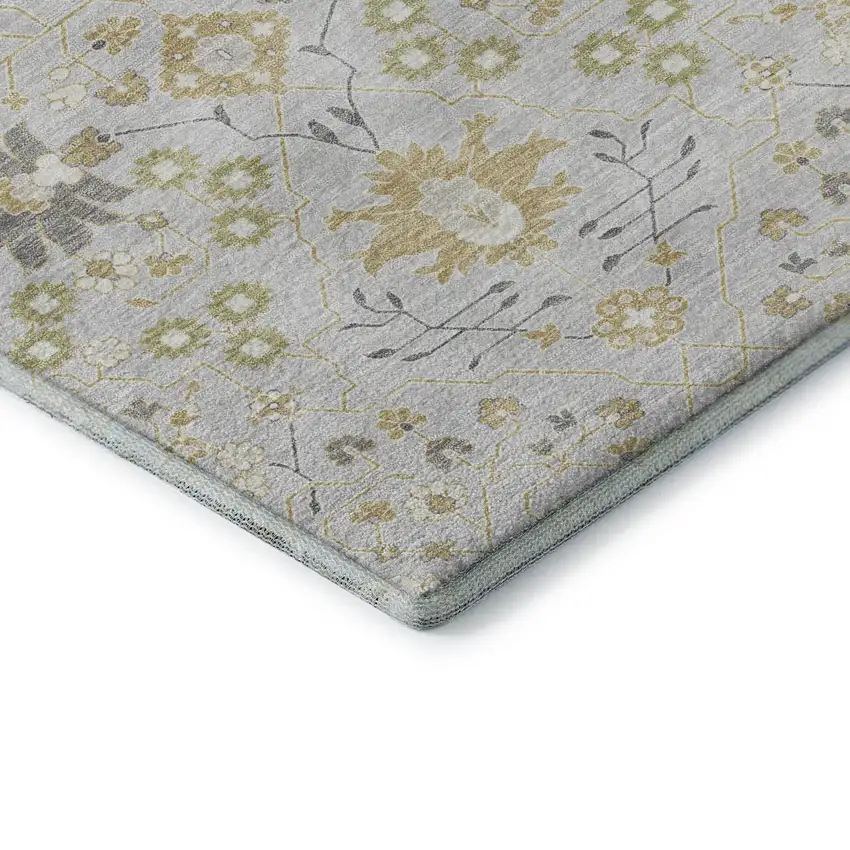 Silver Gold And Gray Oriental Washable Area Rug With UV Protection Photo 8