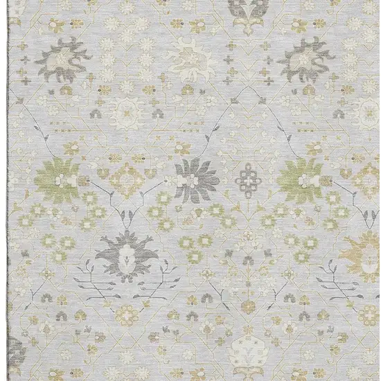 Silver Gold And Gray Oriental Washable Area Rug With UV Protection Photo 2