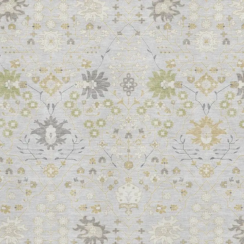 Silver Gold And Gray Oriental Washable Area Rug With UV Protection Photo 2