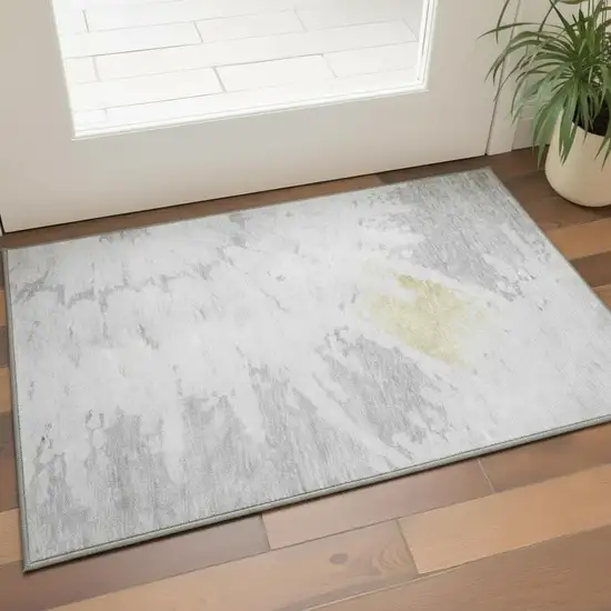Silver Gold And Ivory Abstract Washable Area Rug With UV Protection Photo 2
