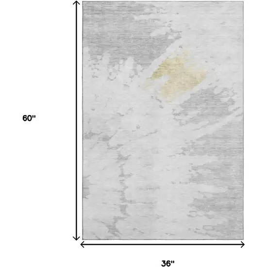 Silver Gold And Ivory Abstract Washable Area Rug With UV Protection Photo 7
