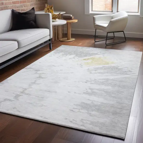 Silver Gold And Ivory Abstract Washable Area Rug With UV Protection Photo 5