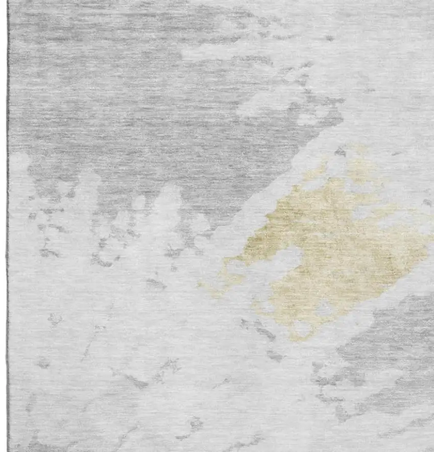 Silver Gold And Ivory Abstract Washable Area Rug With UV Protection Photo 3