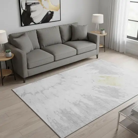 Silver Gold And Ivory Abstract Washable Area Rug With UV Protection Photo 2