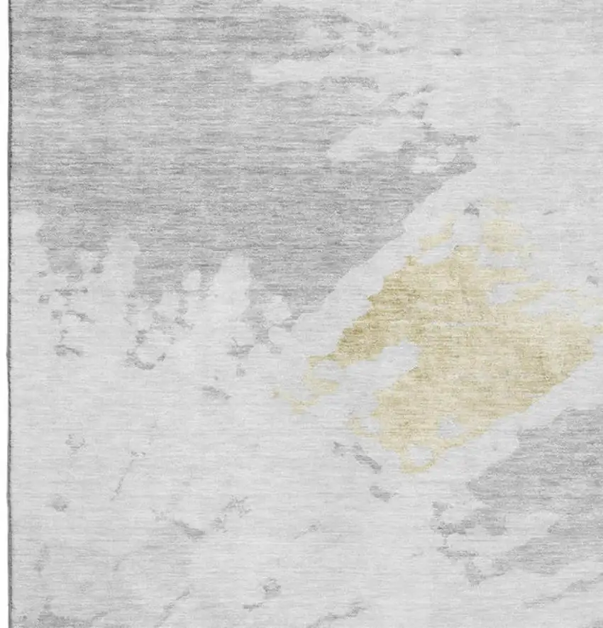 Silver Gold And Ivory Abstract Washable Area Rug With UV Protection Photo 3