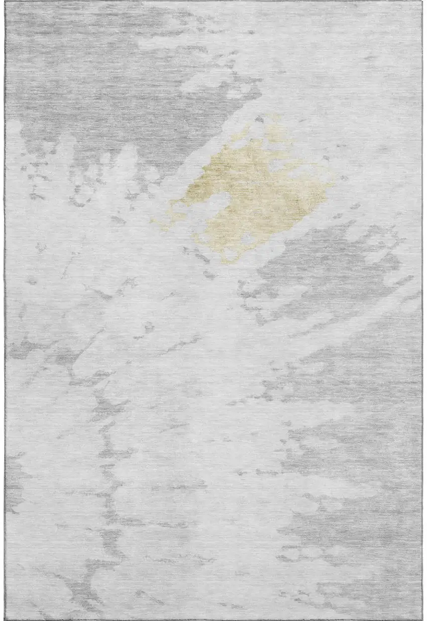 Silver Gold And Ivory Abstract Washable Area Rug With UV Protection Photo 1