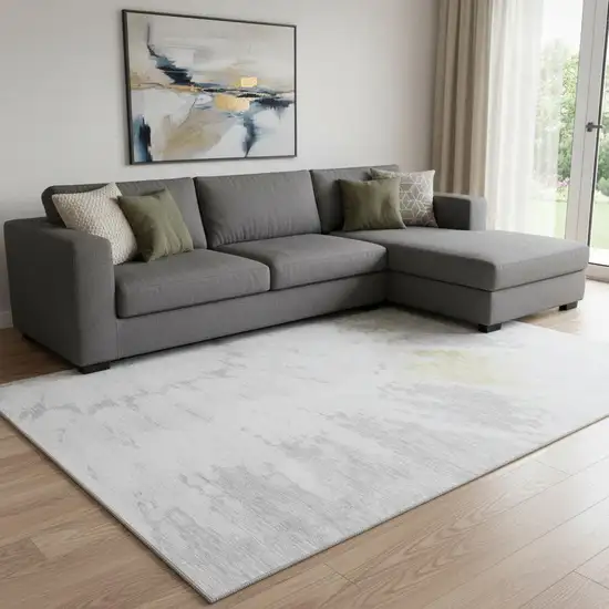 Silver Gold And Ivory Abstract Washable Area Rug With UV Protection Photo 1