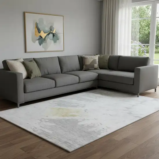 Silver Gold And Ivory Abstract Washable Area Rug With UV Protection Photo 1