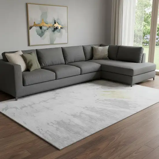 Silver Gold And Ivory Abstract Washable Area Rug With UV Protection Photo 1