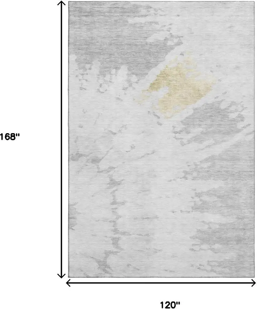 Silver Gold And Ivory Abstract Washable Area Rug With UV Protection Photo 7