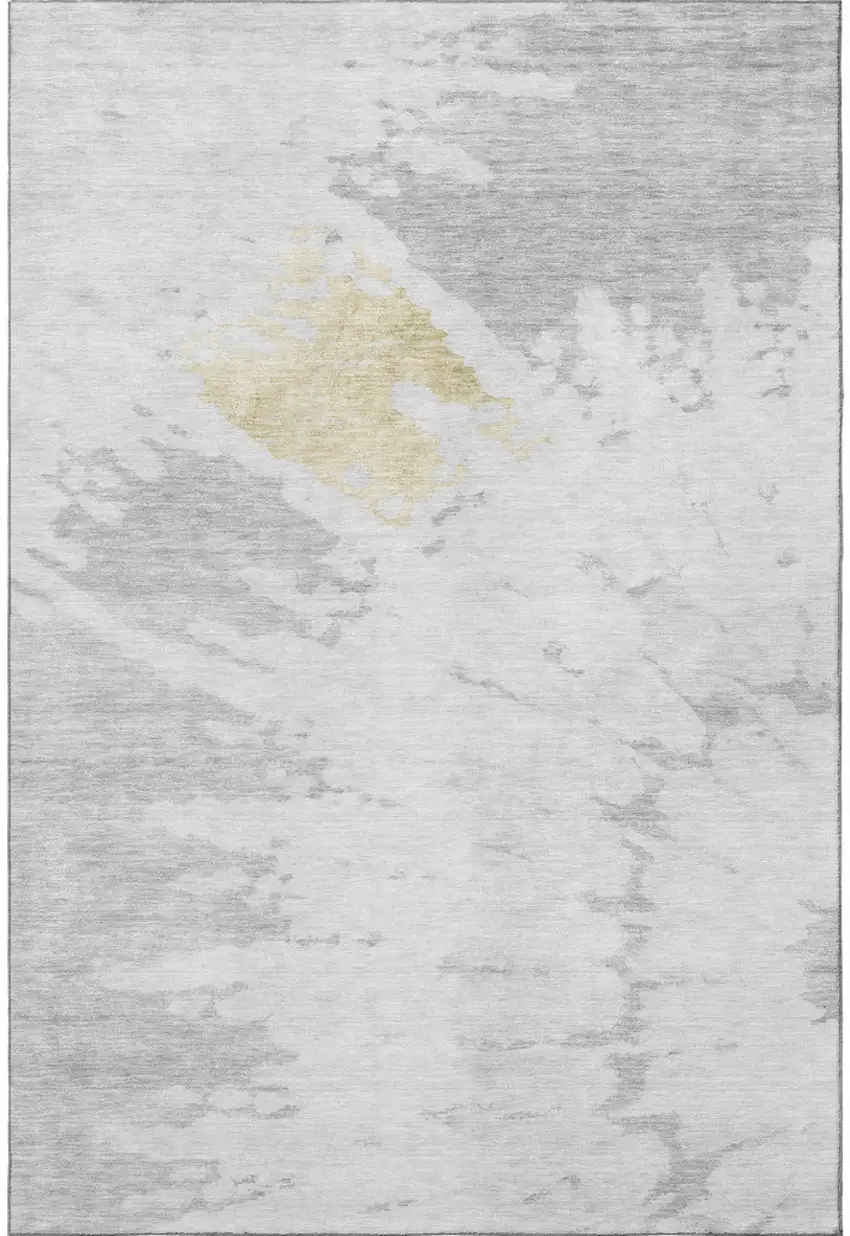 Silver Gold And Ivory Abstract Washable Area Rug With UV Protection Photo 4