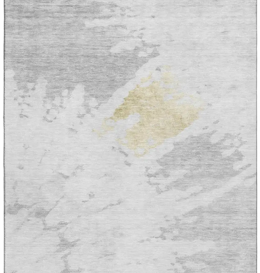 Silver Gold And Ivory Abstract Washable Area Rug With UV Protection Photo 3