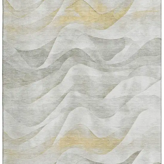 Silver Gold And Ivory Abstract Washable Area Rug With UV Protection Photo 2