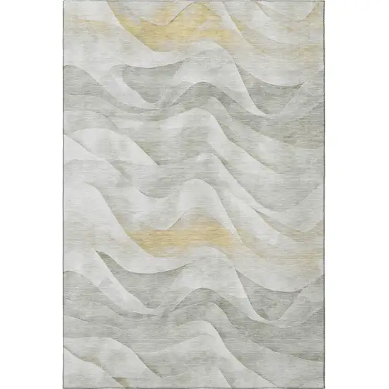 Silver Gold And Ivory Abstract Washable Area Rug With UV Protection Photo 3