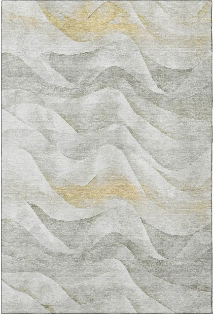 Silver Gold And Ivory Abstract Washable Area Rug With UV Protection Photo 3