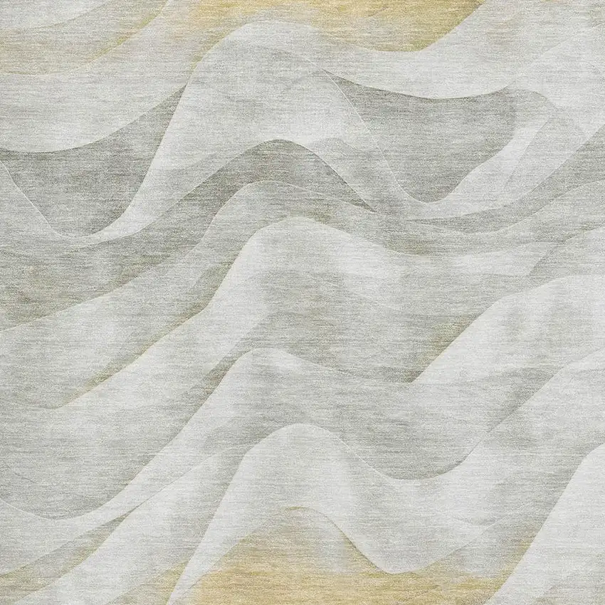 Silver Gold And Ivory Abstract Washable Area Rug With UV Protection Photo 2