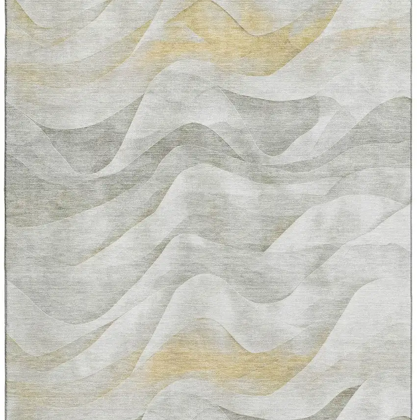 Silver Gold And Ivory Abstract Washable Area Rug With UV Protection Photo 3