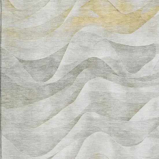 Silver Gold And Ivory Abstract Washable Area Rug With UV Protection Photo 2