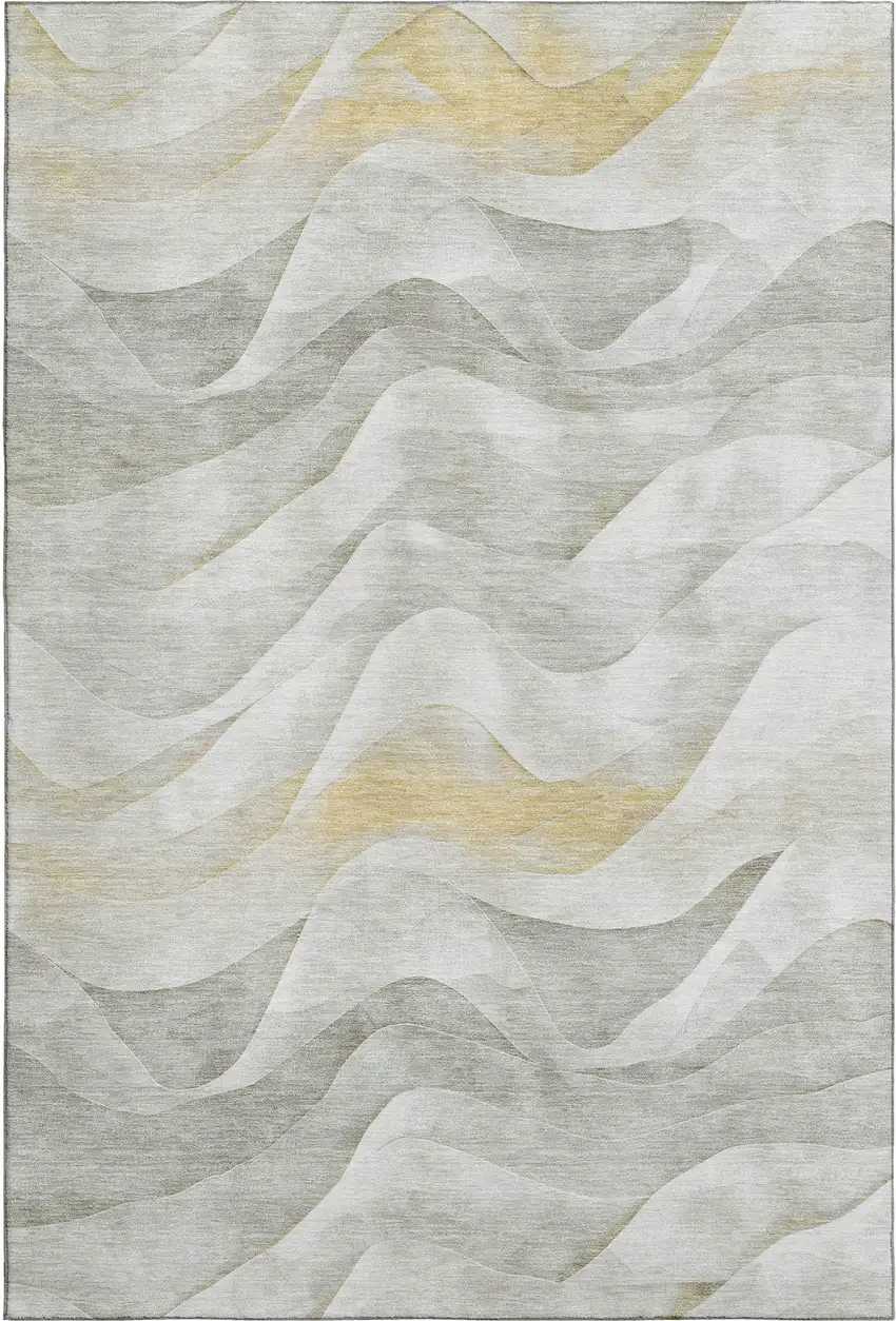 Silver Gold And Ivory Abstract Washable Area Rug With UV Protection Photo 1