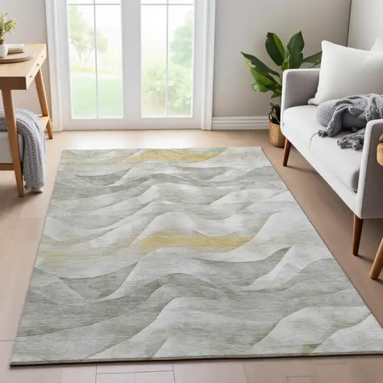 Silver Gold And Ivory Abstract Washable Area Rug With UV Protection Photo 5