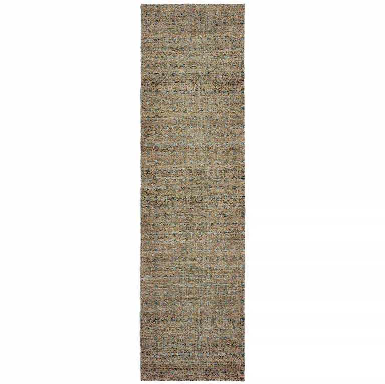 Silver Gold Rust And Blue Green Geometric Power Loom Stain Resistant Runner Rug Photo 1
