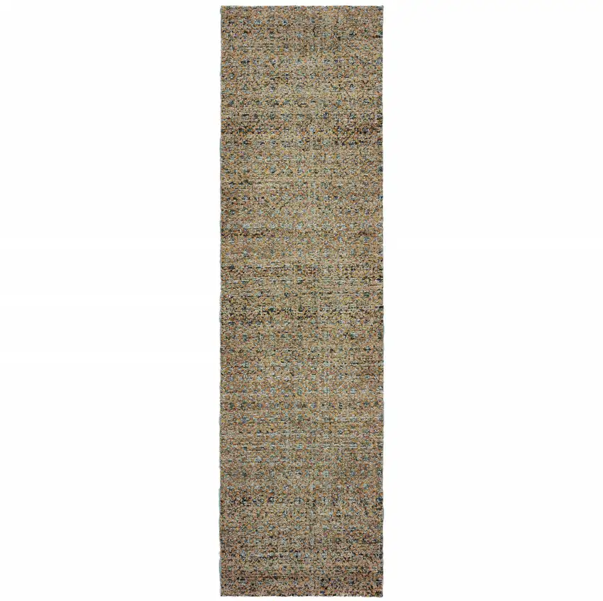 Silver Gold Rust And Blue Green Geometric Power Loom Stain Resistant Runner Rug Photo 1
