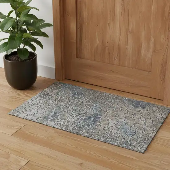 Silver Gray And Beige Abstract Geometric Washable Area Rug With UV Protection Photo 1