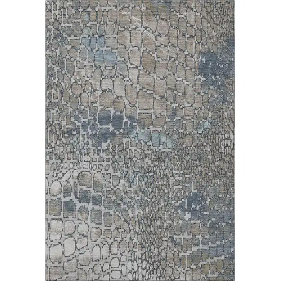 Silver Gray And Beige Abstract Geometric Washable Area Rug With UV Protection Photo 3