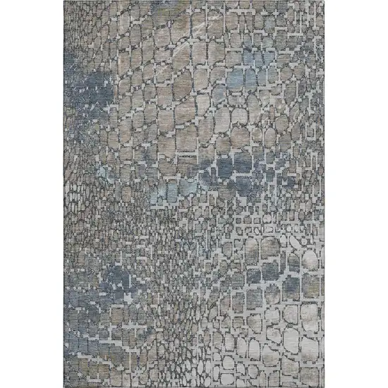 Silver Gray And Beige Abstract Geometric Washable Area Rug With UV Protection Photo 1