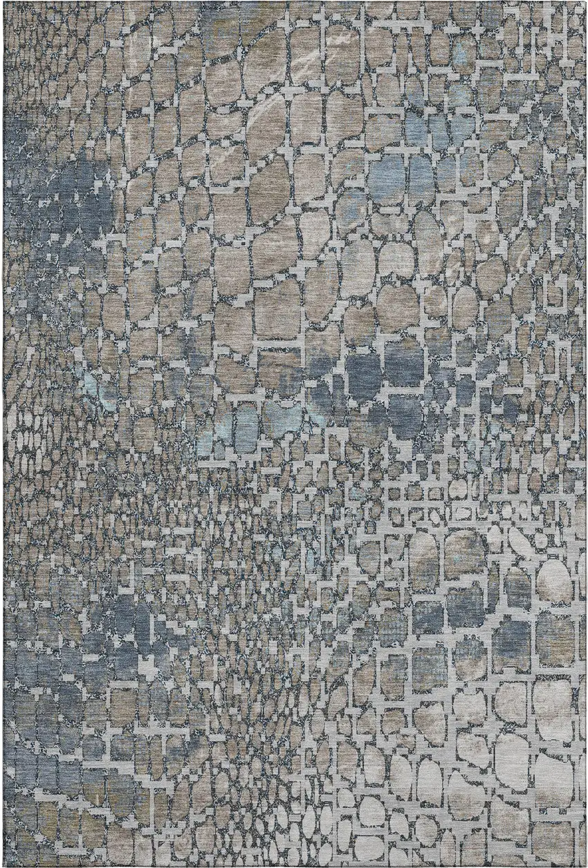 Silver Gray And Beige Abstract Geometric Washable Area Rug With UV Protection Photo 1