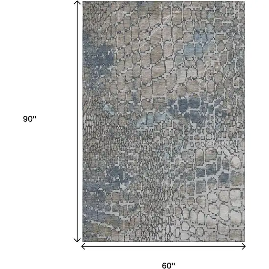 Silver Gray And Beige Abstract Geometric Washable Area Rug With UV Protection Photo 8