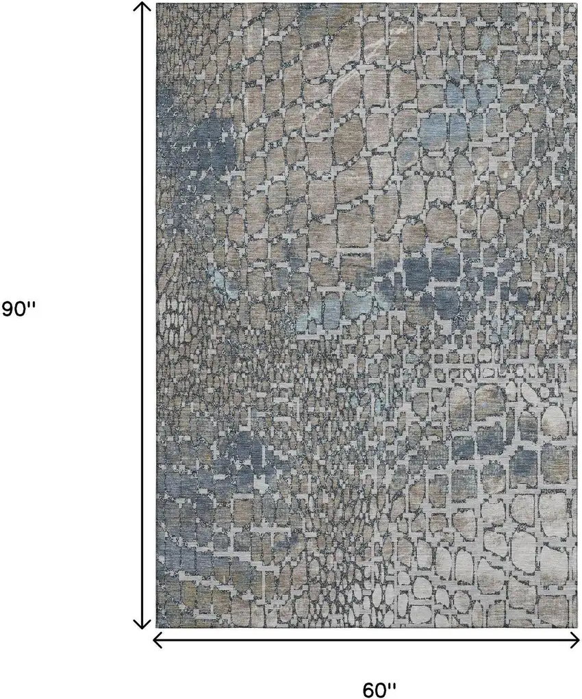 Silver Gray And Beige Abstract Geometric Washable Area Rug With UV Protection Photo 8