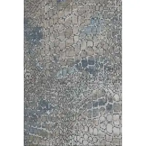 Photo of Silver Gray And Beige Abstract Geometric Washable Area Rug With UV Protection