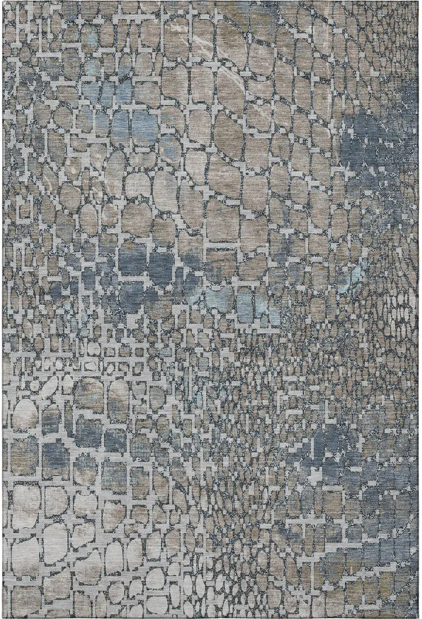 Silver Gray And Beige Abstract Geometric Washable Area Rug With UV Protection Photo 3