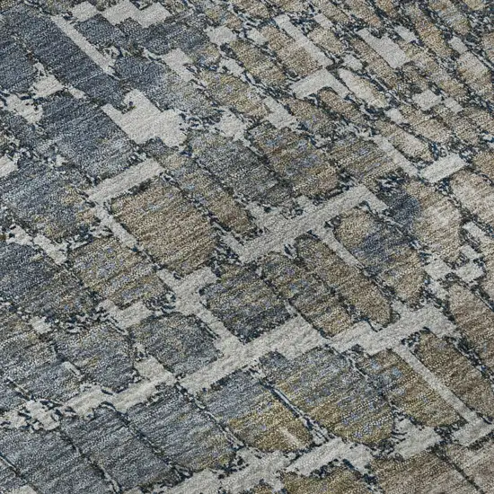 Silver Gray And Beige Abstract Geometric Washable Area Rug With UV Protection Photo 9
