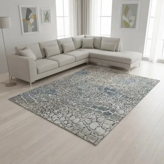 Silver Gray And Beige Abstract Geometric Washable Area Rug With UV Protection Photo 2
