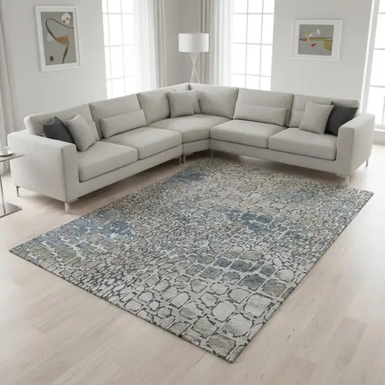 Silver Gray And Beige Abstract Geometric Washable Area Rug With UV Protection Photo 2
